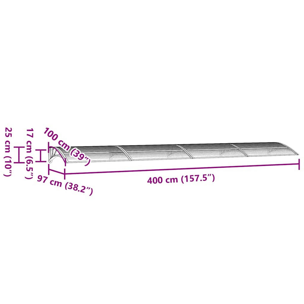 TÜRVORDACH Grau 400/100 Cm Polycarbonat - Grau, Kunststoff (100/25/400cm) - vidaXL