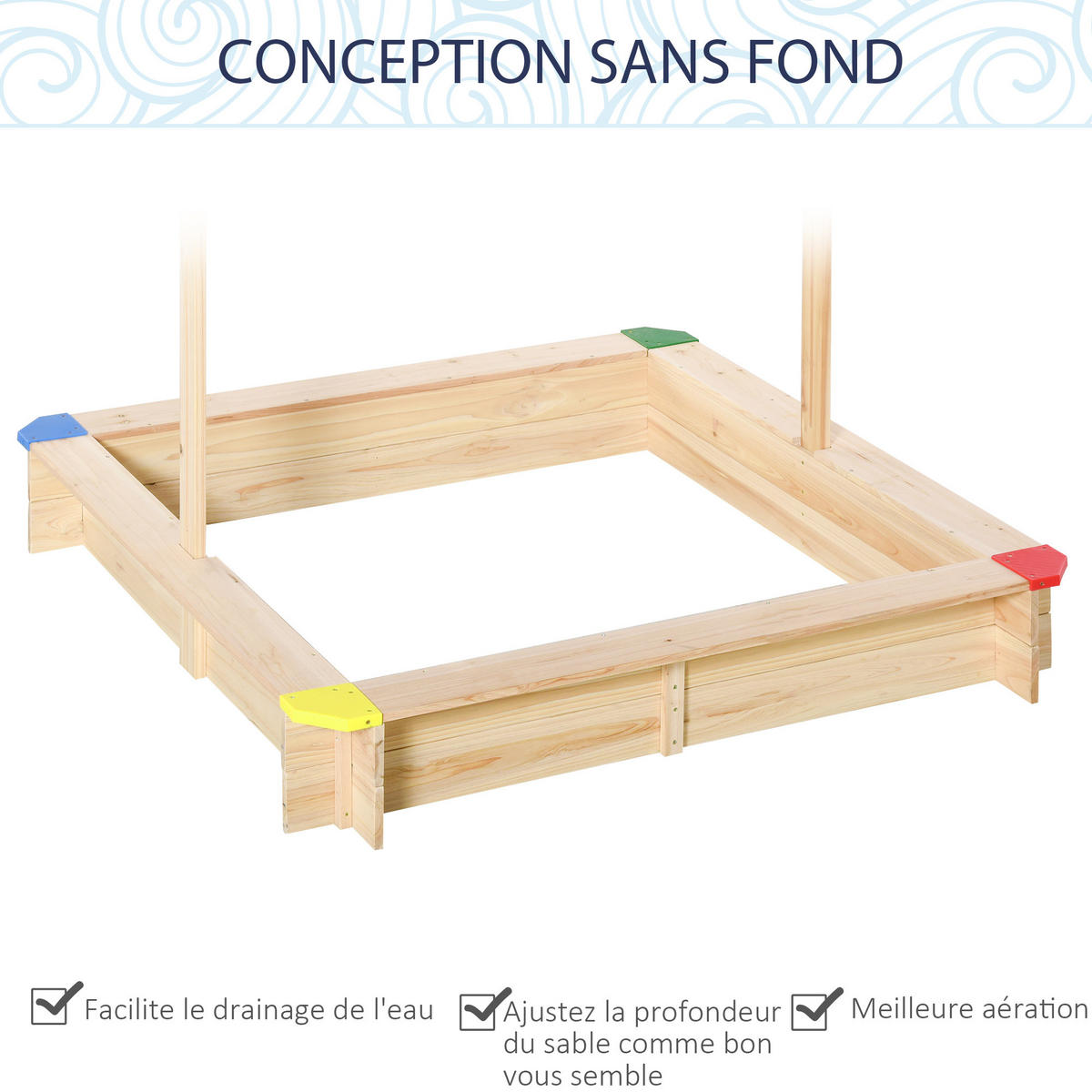 SANDKASTEN DE-18743 quadratisch mit verstellbarem Dach Naturholz - Blau, Holzwerkstoff (120/120/120cm) - ComfortXL