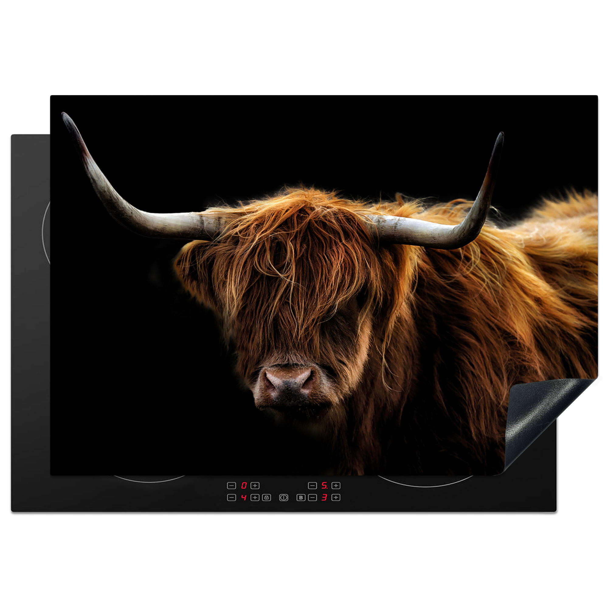 HERDABDECKPLATTE Schottischer Highlander - Hörner - Schwarz - Tiere - Natur - Wild - Kuh 75x52 cm - Cognac, Kunststoff (75/0.2/52cm) - MuchoWow