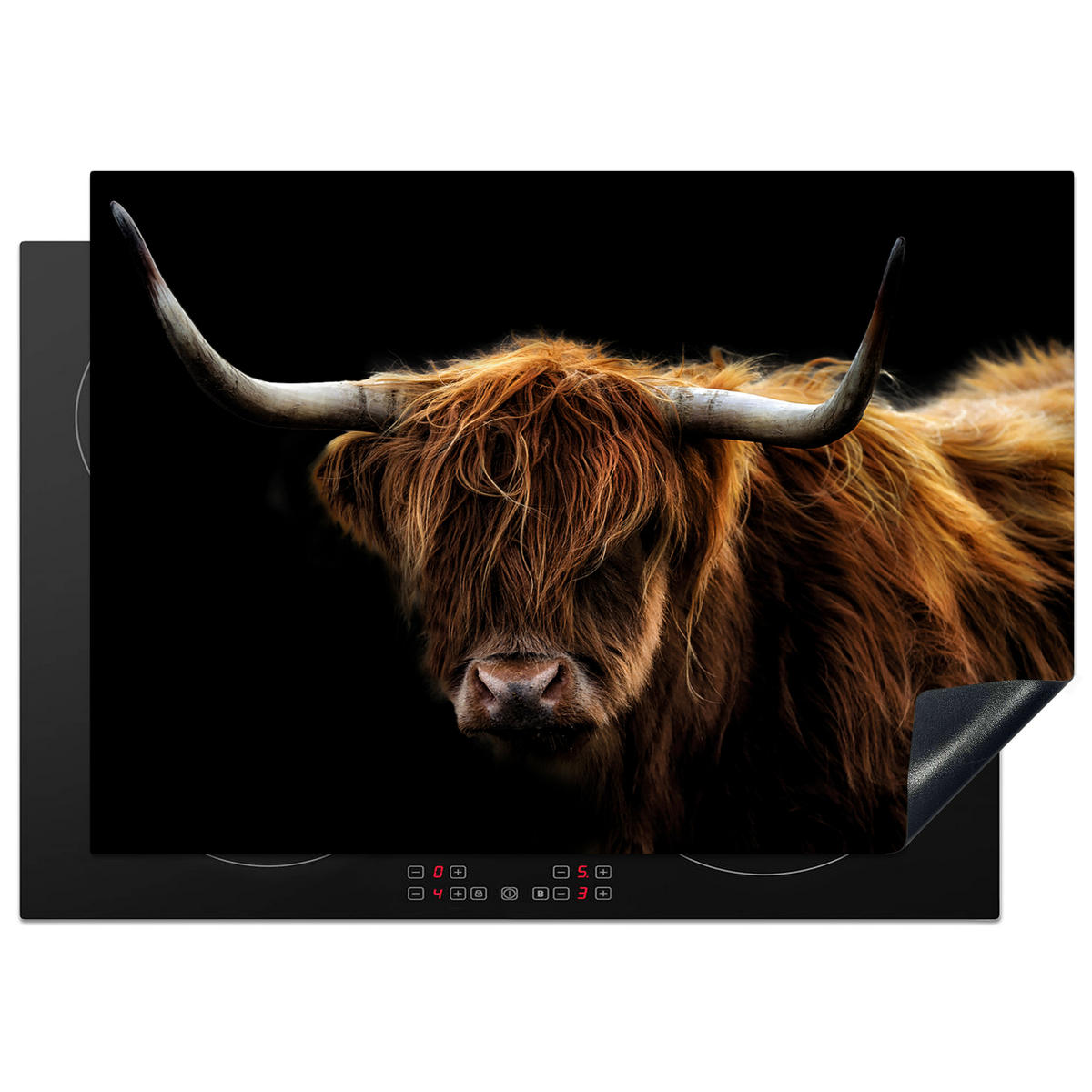 HERDABDECKPLATTE Schottischer Highlander - Hörner - Schwarz - Tiere - Natur - Wild - Kuh 75x52 cm - Cognac, Kunststoff (75/0.2/52cm) - MuchoWow