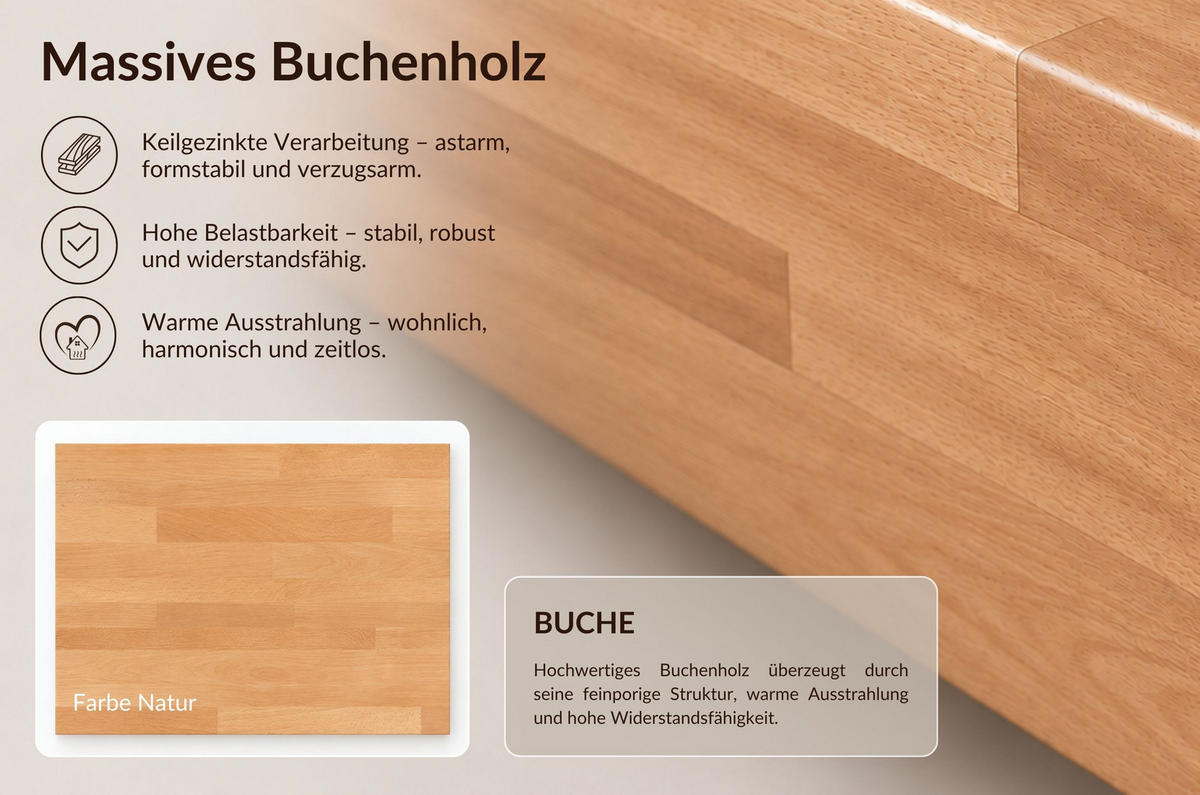 MASSIVHOLZNACHTTISCH Harald, Buche - lackiert, Naturfarben - Buchefarben, Holz (50/37/40cm) - Visby
