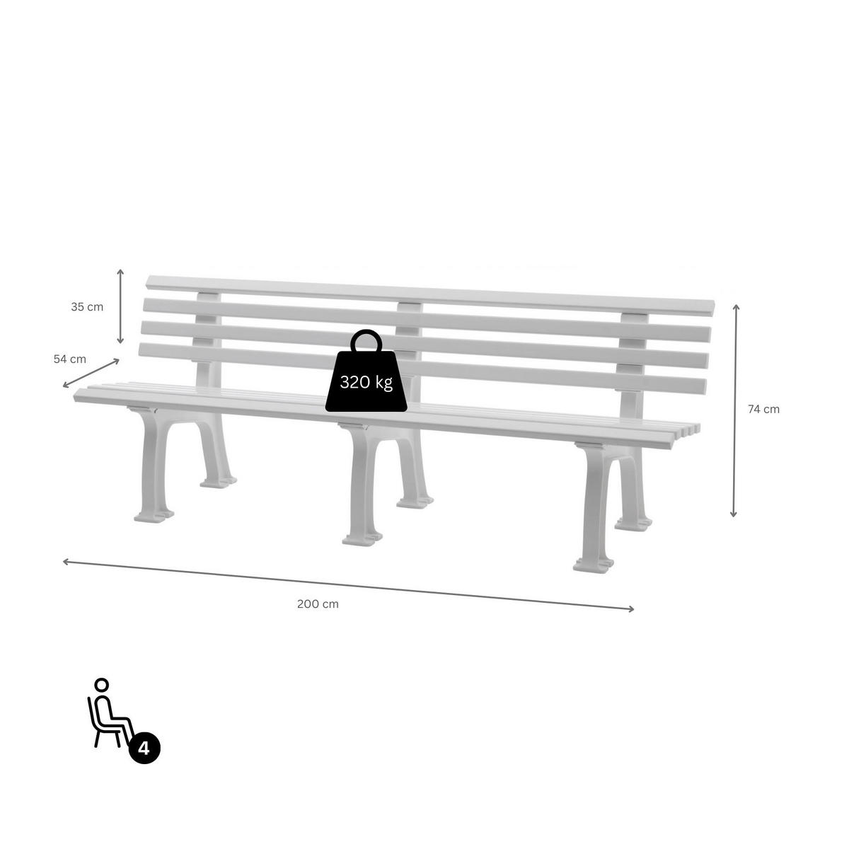 GARTENBANK Antigua 4 Sitzer Weiß 74 x 200 x 54 cm Witterungskunststoff & UV Beständiger Kunststoff - Weiß, Kunststoff (200/74/54cm) - PROREGAL