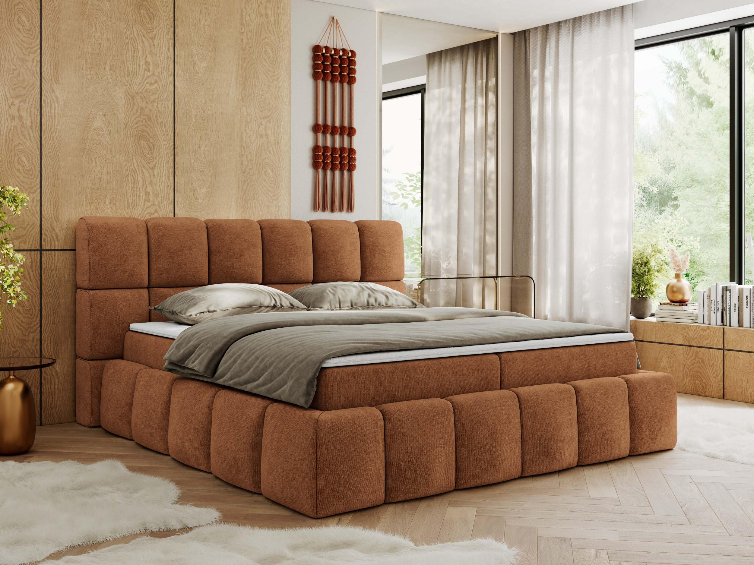 BOXBETT NIRA 120/200 - Orange Strukture - H3 - Orange, Holz/Textil (120/200cm) - MKS