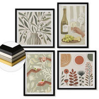 WANDBILDER 4er-Set - 50x50 cm & 40x60 cm Schwarzer Rahmen - Rustikale Cocktails mit Olivenblüten - Schwarz, Kunststoff (50/50cm) - ArtPrintCave