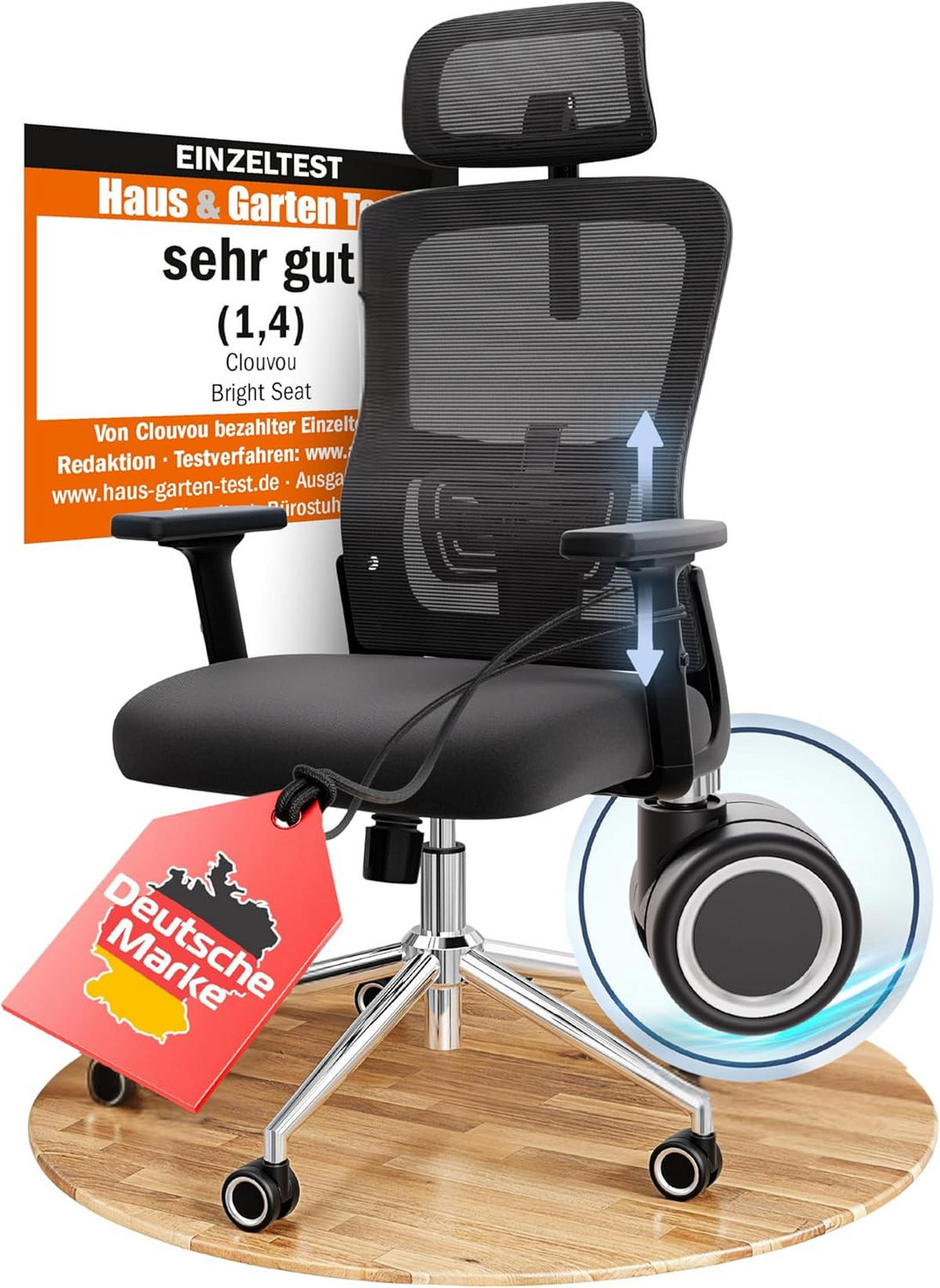BÜROSTUHL BrightSeat Schwarz - Silberfarben/Schwarz, Kunststoff/Textil (70/142/70cm) - Clouvou