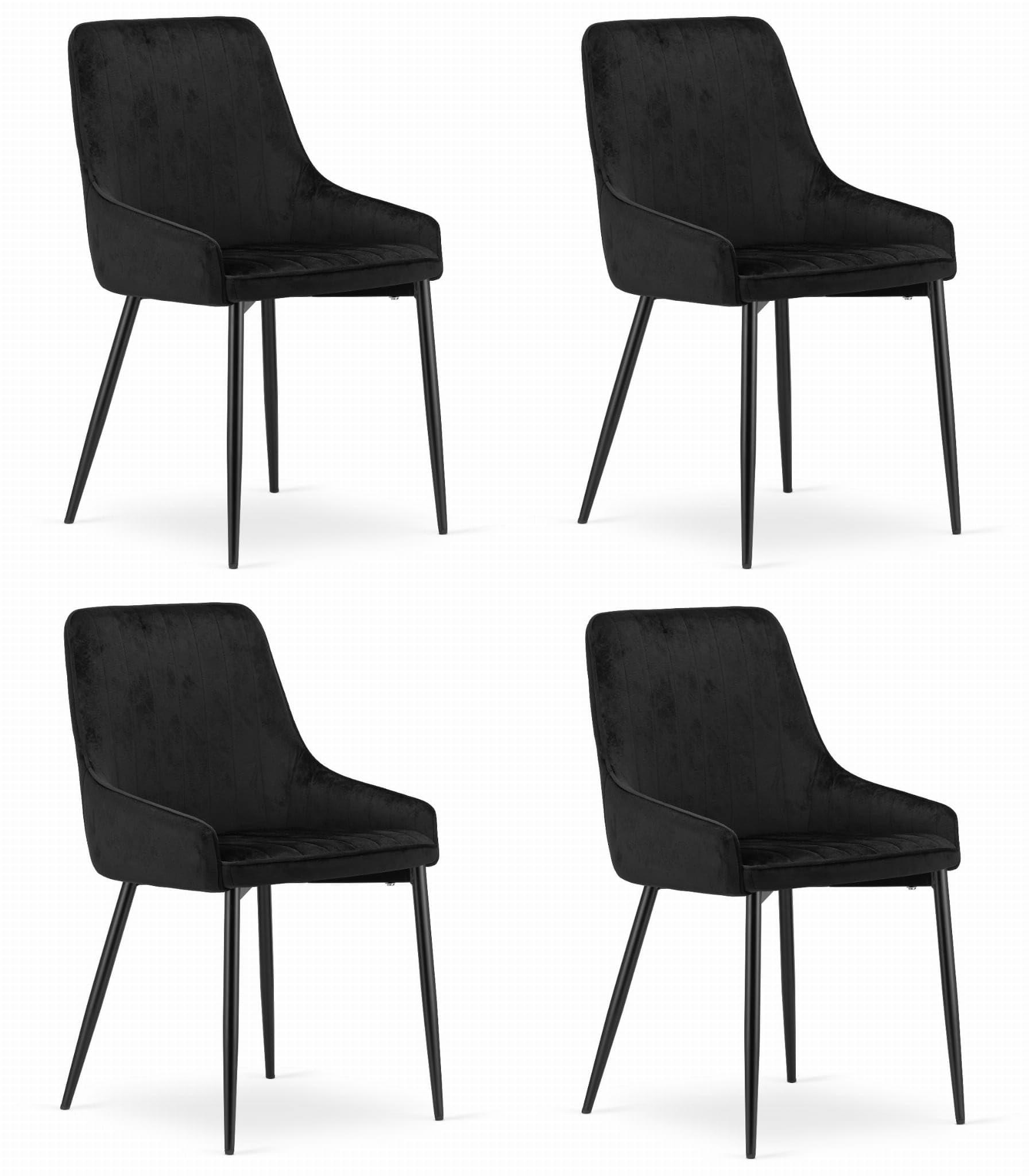 ESSZIMMERSTUHL 4er Set Schwarzer Samt, Rückenlehne schwarz gepolstert, Sitzkomfort - Schwarz, Textil (38/84/46cm) - Best For Home