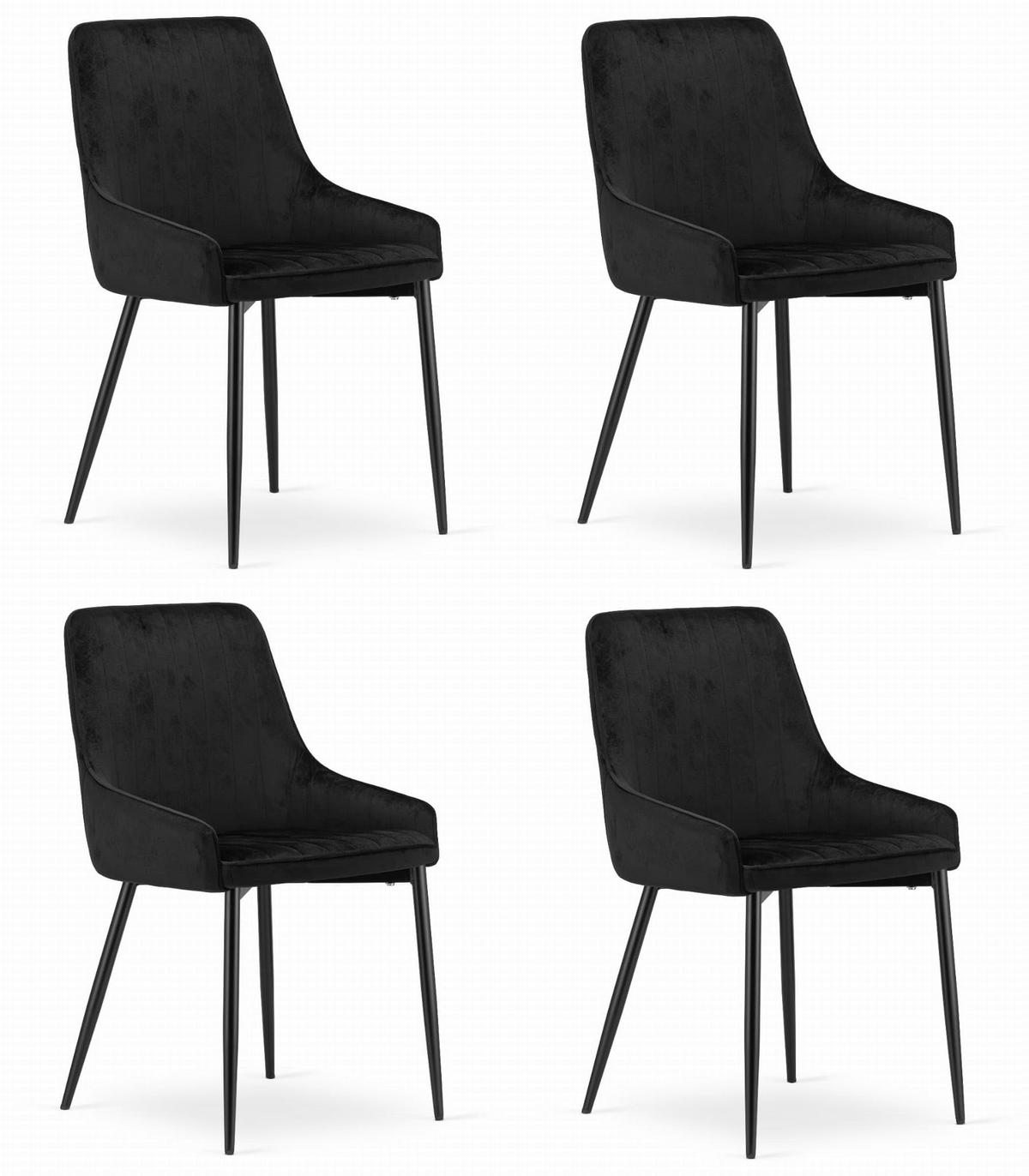 ESSZIMMERSTUHL 4er Set Schwarzer Samt, Rückenlehne schwarz gepolstert, Sitzkomfort - Schwarz, Textil (38/84/46cm) - Best For Home