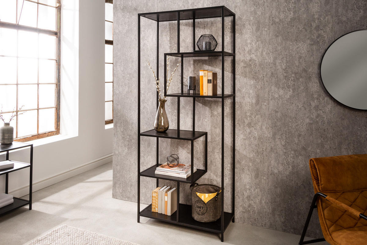 STANDREGAL SLIM LINE Schichtholz Schwarz 185 cm - Schwarz, Holzwerkstoff/Metall (77/185/35cm) - riess-ambiente
