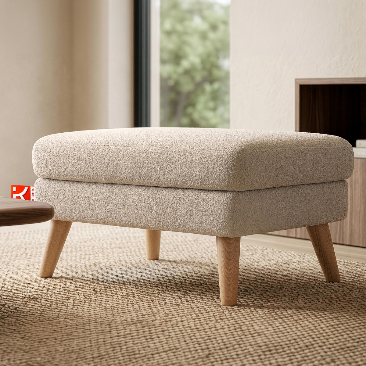 SITZHOCKER TAGIO Pouffe, Hellbeige - Beige/Braun, Buchenholz/Textil (65/46/80cm) - KONSIMO®