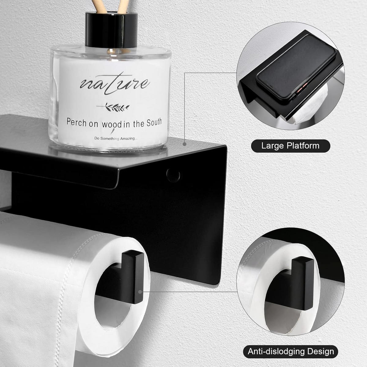 TOILETTENPAPIERHALTER，EDELSTAHL 304, Wandmontage. - Schwarz, Metall (10/10/14cm)