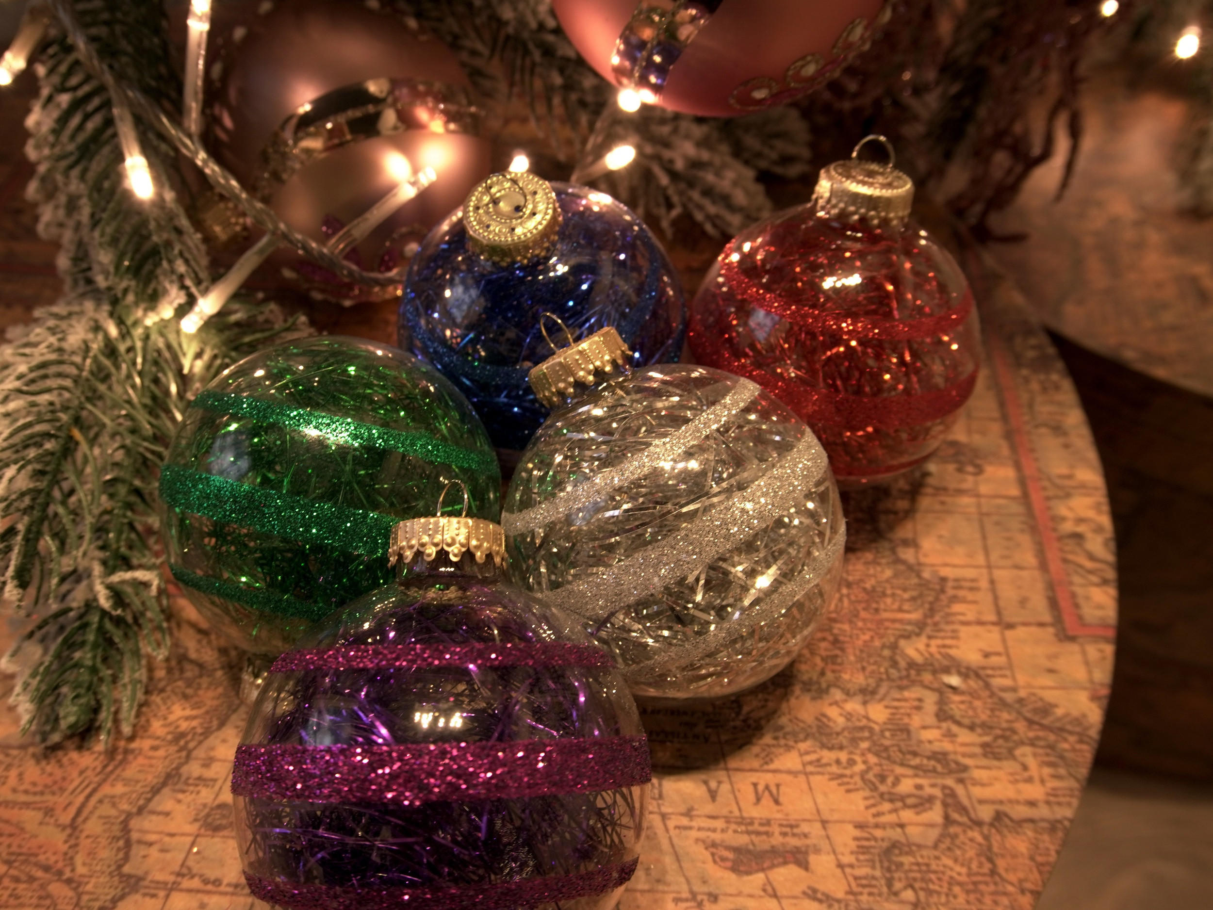 CHRISTBAUMKUGELN Glitterstreifen mit Tinsel Mehrfarbig 7cm (Glas / 9 Stk.) - Multicolor, Glas (7/7/7cm) - Krebs Glas Lauscha