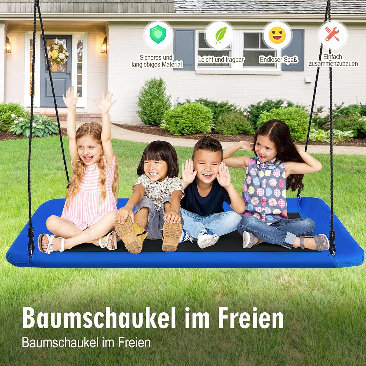 NESTSCHAUKEL Blau - Blau, Textil (150/180/80cm) - COSTWAY