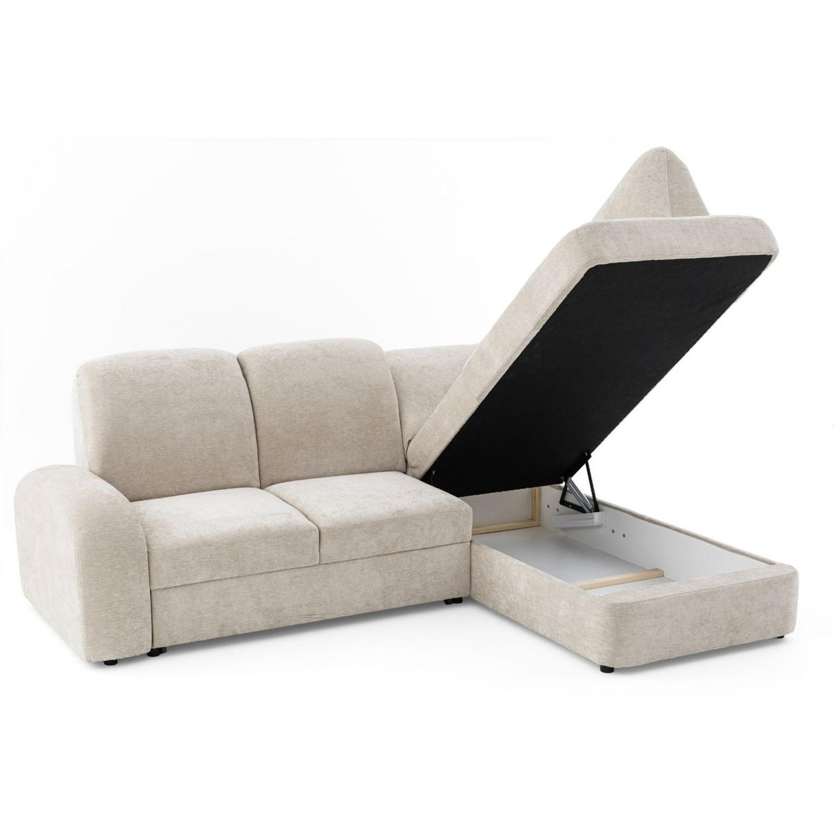 ECKSOFA VIBE L Rechts mit Schlaffunktion 129x205 Chenille Beige - Beige/Schwarz, Holz/Kunststoff (250/186cm) - Muffo