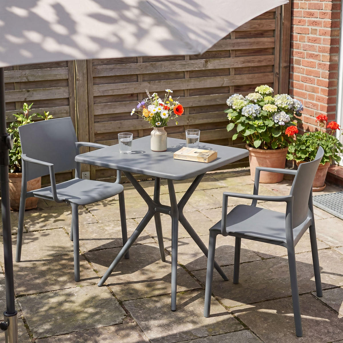 GARTENMÖBEL-SET Frida 2 Stühle 186x72x81cm Kunststoff Dunkelgrau Balkonset - Dunkelgrau, Kunststoff - DELUKE