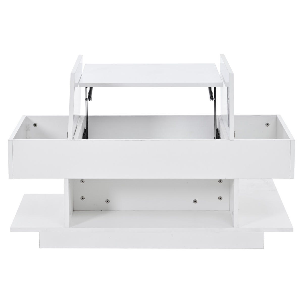 COUCHTISCH 98x45x40 cm Weiß Lift Höhenverstellbar LED 2 Schränke - Weiß, Holzwerkstoff (98/45/40cm)