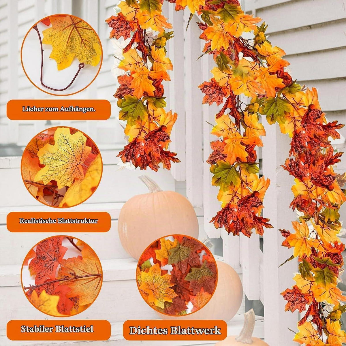 KÜNSTLICHE Herbstgirlande Ahornblätter, 2er-Set - Multicolor, Kunststoff (5cm)