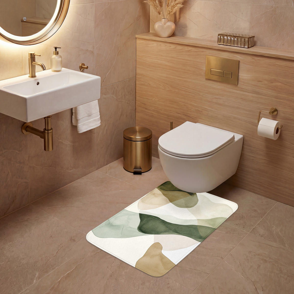 WC-VORLEGER Japandi - Abstrakt - Grün WC Teppich 50x80 cm - Grün, Kunststoff/Textil (50/1cm) - OnlyWow