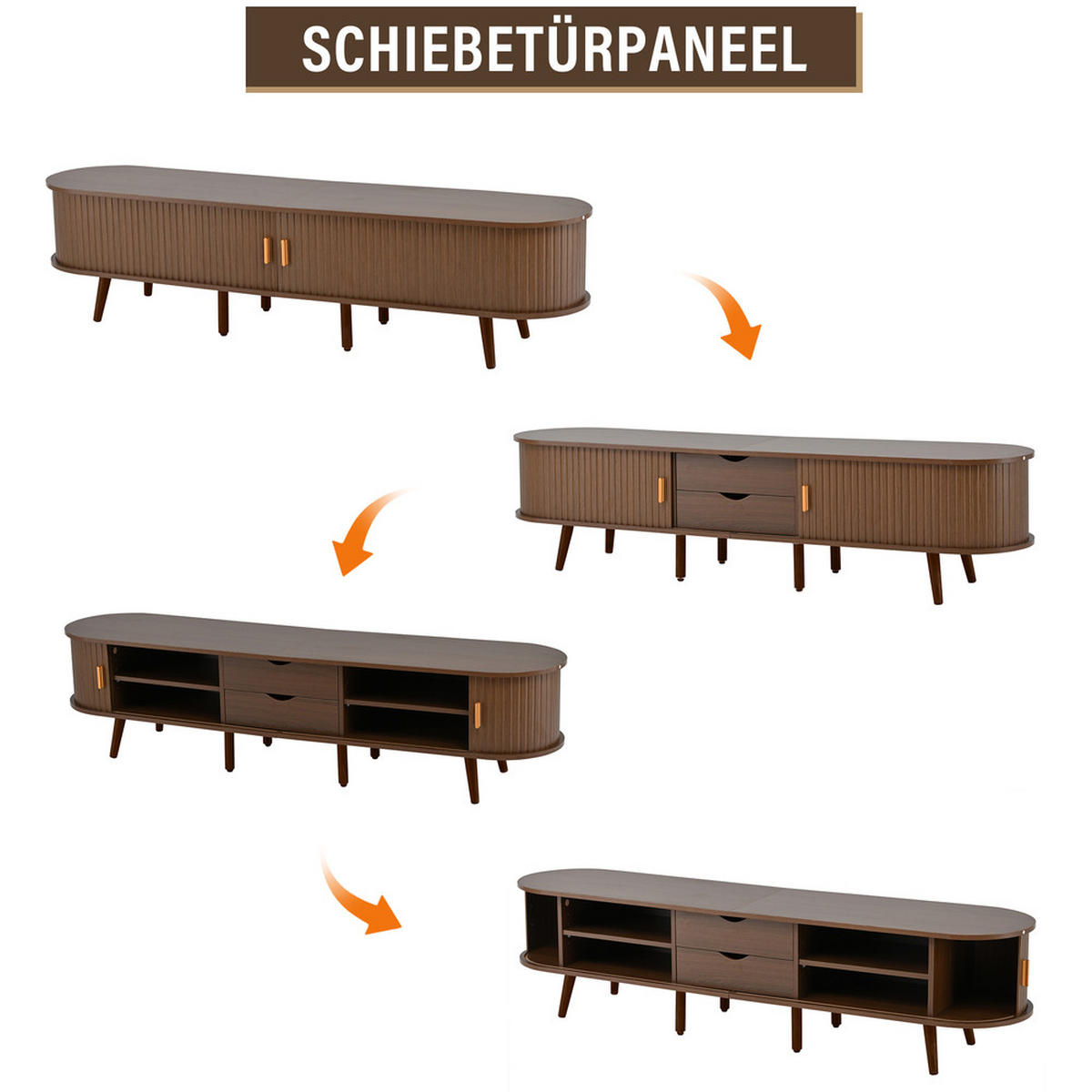 TV-SCHRANK 175x40cm Lowboard Nussbaum 2 Schubladen Teleskoptüren bis 75 Zoll - Braun, Holz (50.5/16/116.5cm) - FLIEKS
