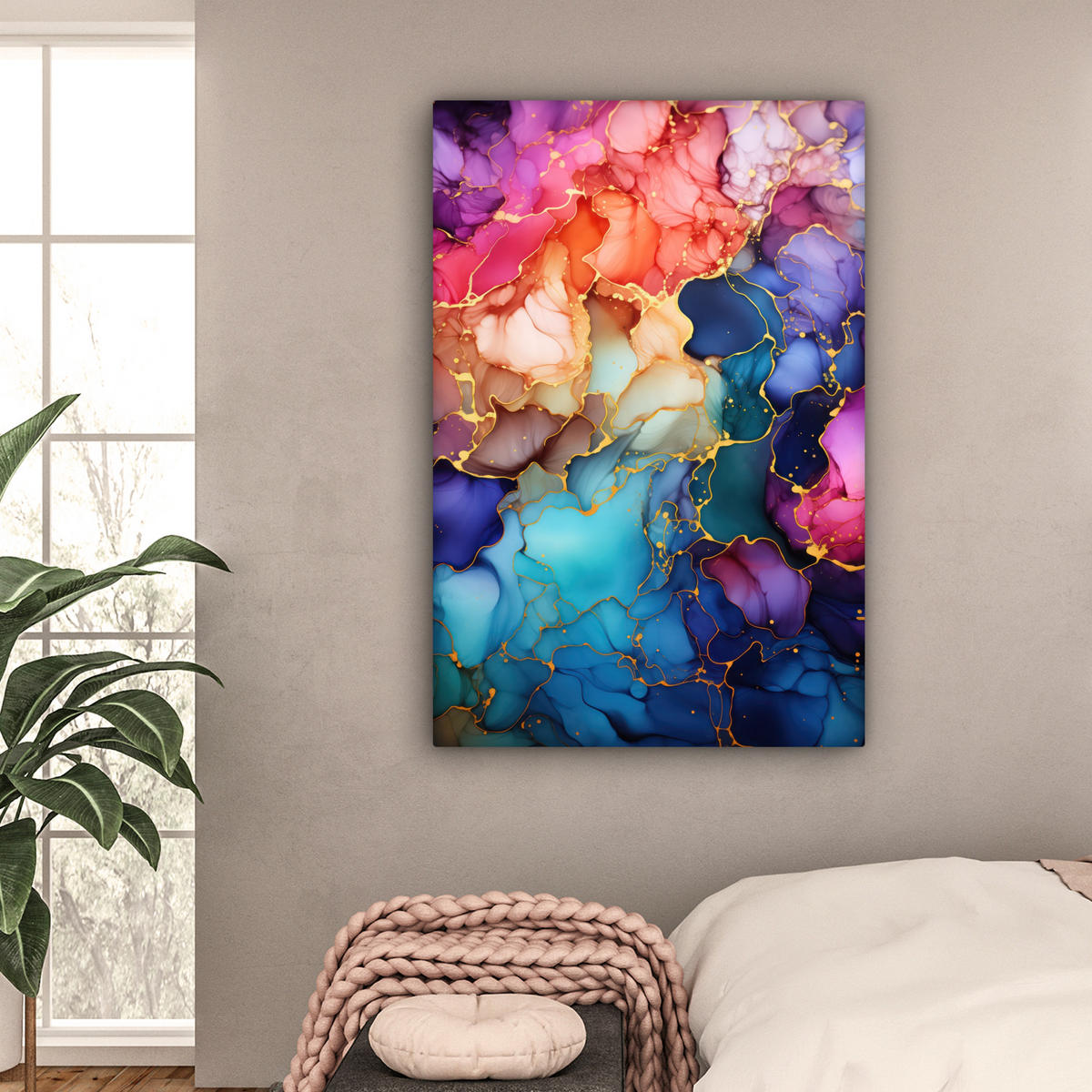 LEINWANDBILD Marmor - Bunt - Abstrakt Deko Groß 90x140 cm - Multicolor, Textil (90/140cm) - MuchoWow