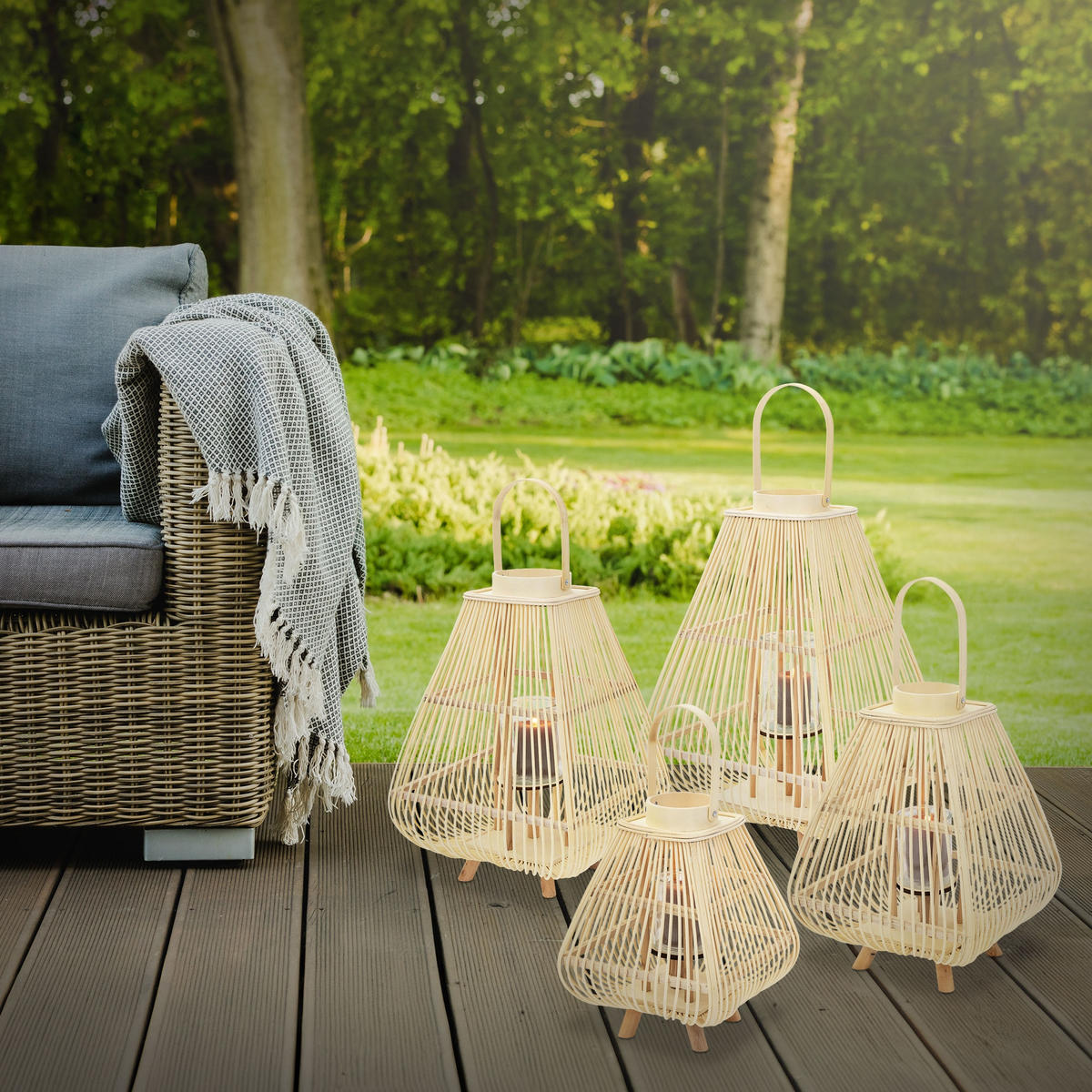 BAMBUSOVÁ LAMPION H: 73,5 cm barva dřeva styl Boho - přírodní, dřevo (38/73.5/38cm)