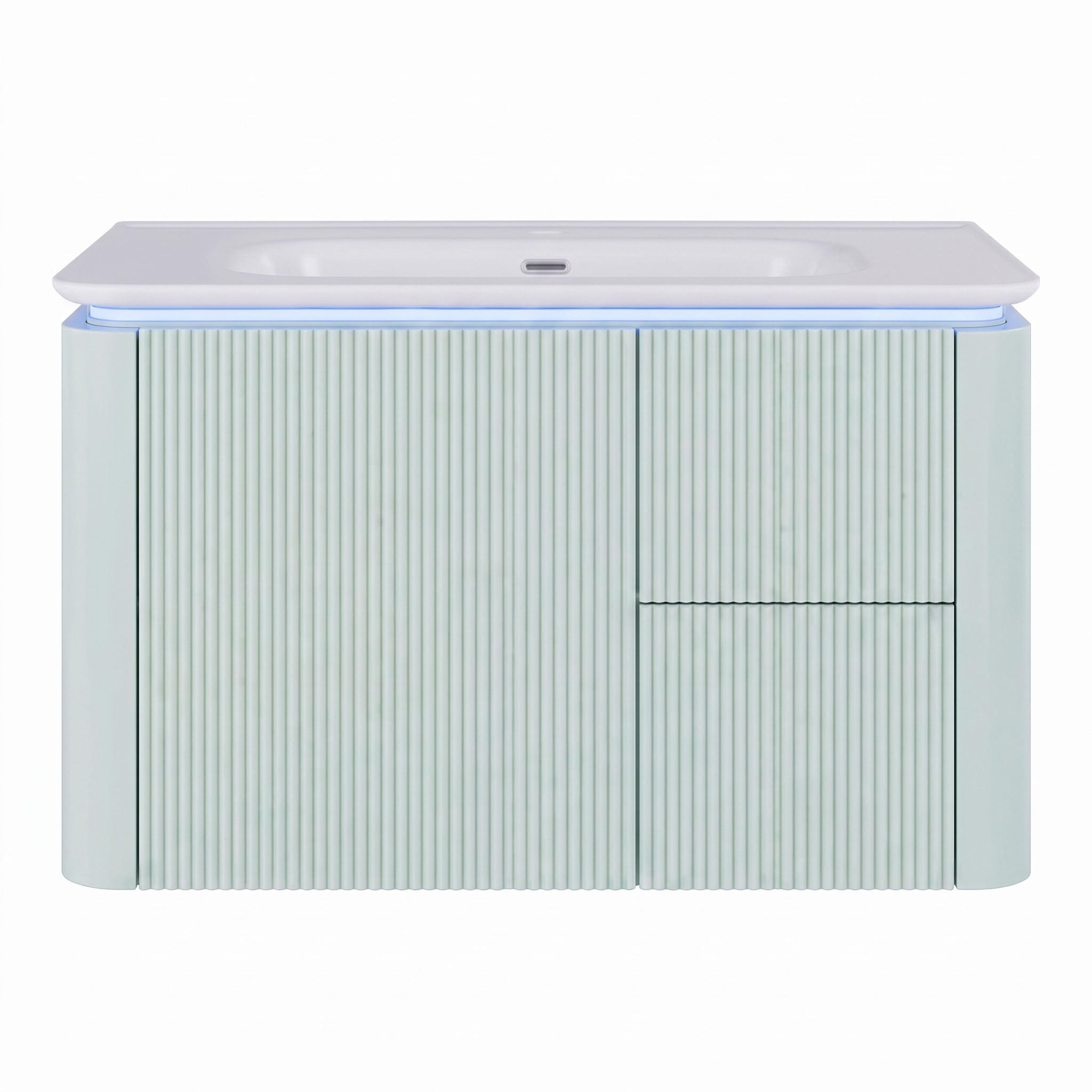 WASCHTISCHUNTERSCHRANK Grün Wandhängend mit LED-Sensor & 4 Schubladen - Grün, Holzwerkstoff (80.5/51/47.05cm) - Urban Meuble