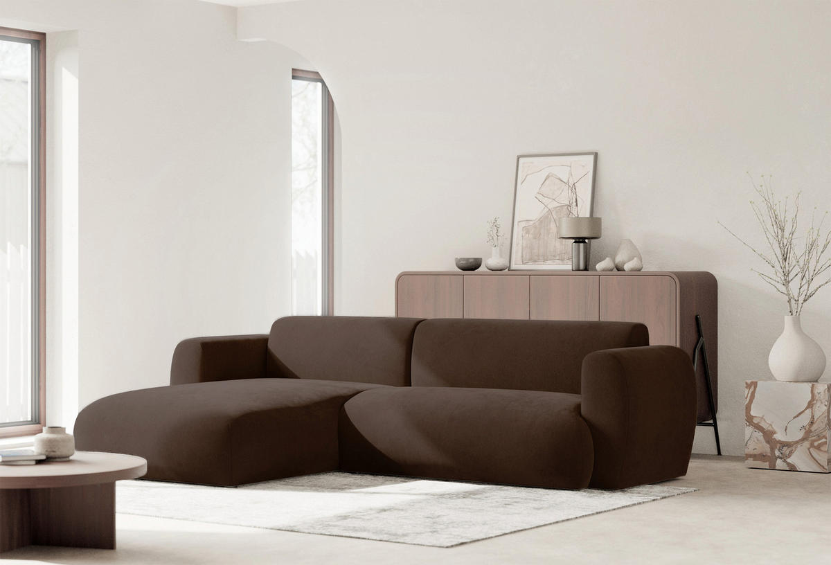 ECKSOFA Emia Braun links - Schwarz/Braun, Kunststoff/Textil (262/156cm) - Selsey