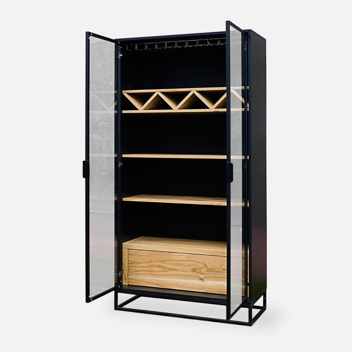 VITRINENSCHRANK aus Holz Bar Wein Schrank CARLA III - Eichefarben, Holz (100/200/45cm) - Rawood Furniture