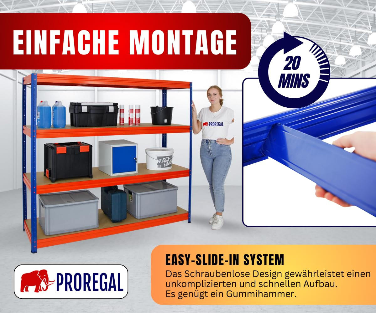 SCHWERLASTREGAL Dino 180x200x60 cm Fachlast 500 kg Blau/Orange - Orange, Metall (200/180/60cm) - PROREGAL