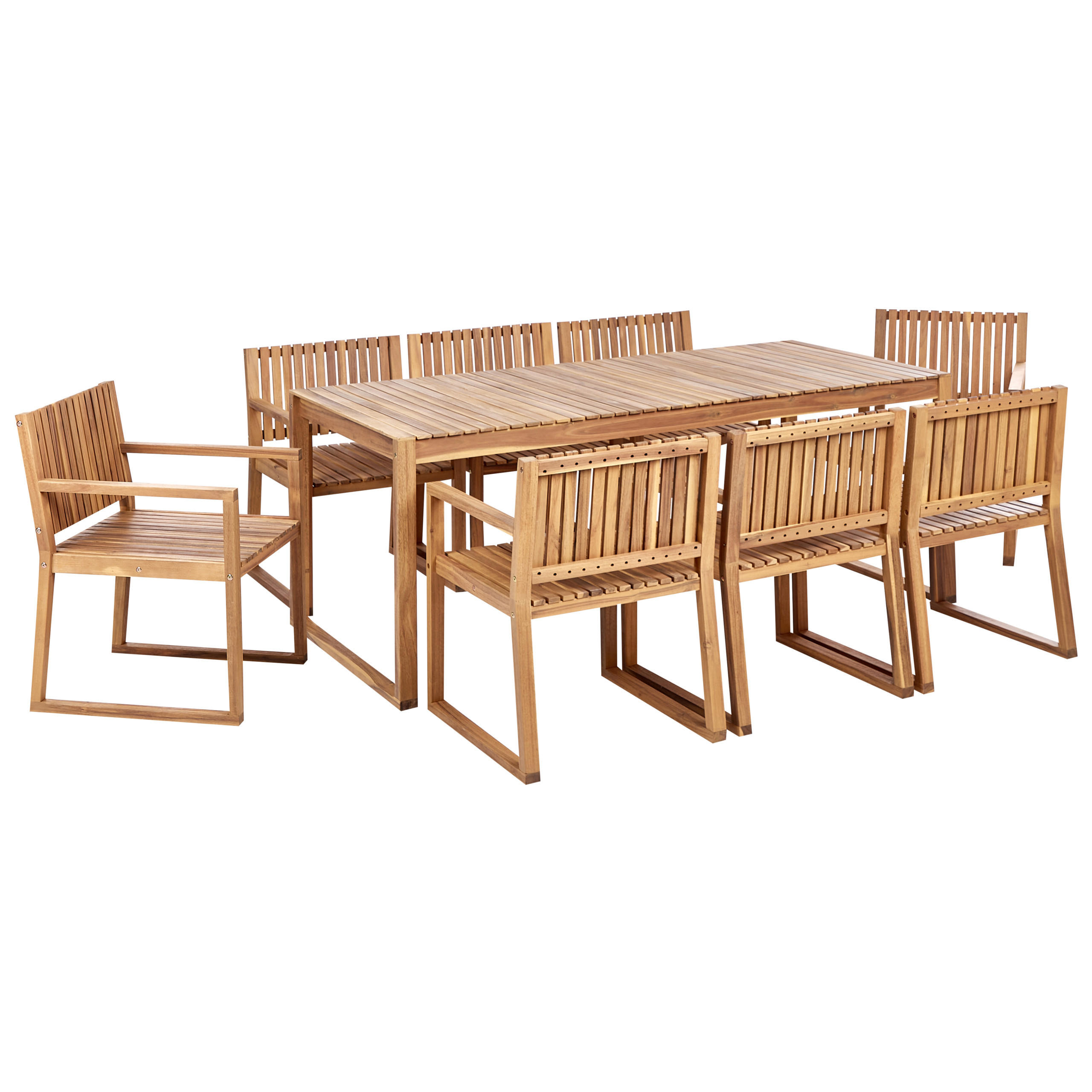 GARTENMÖBEL-SET 8-Sitzer Heller Holzfarbton Sassari II - Hellbraun, Holz - Beliani