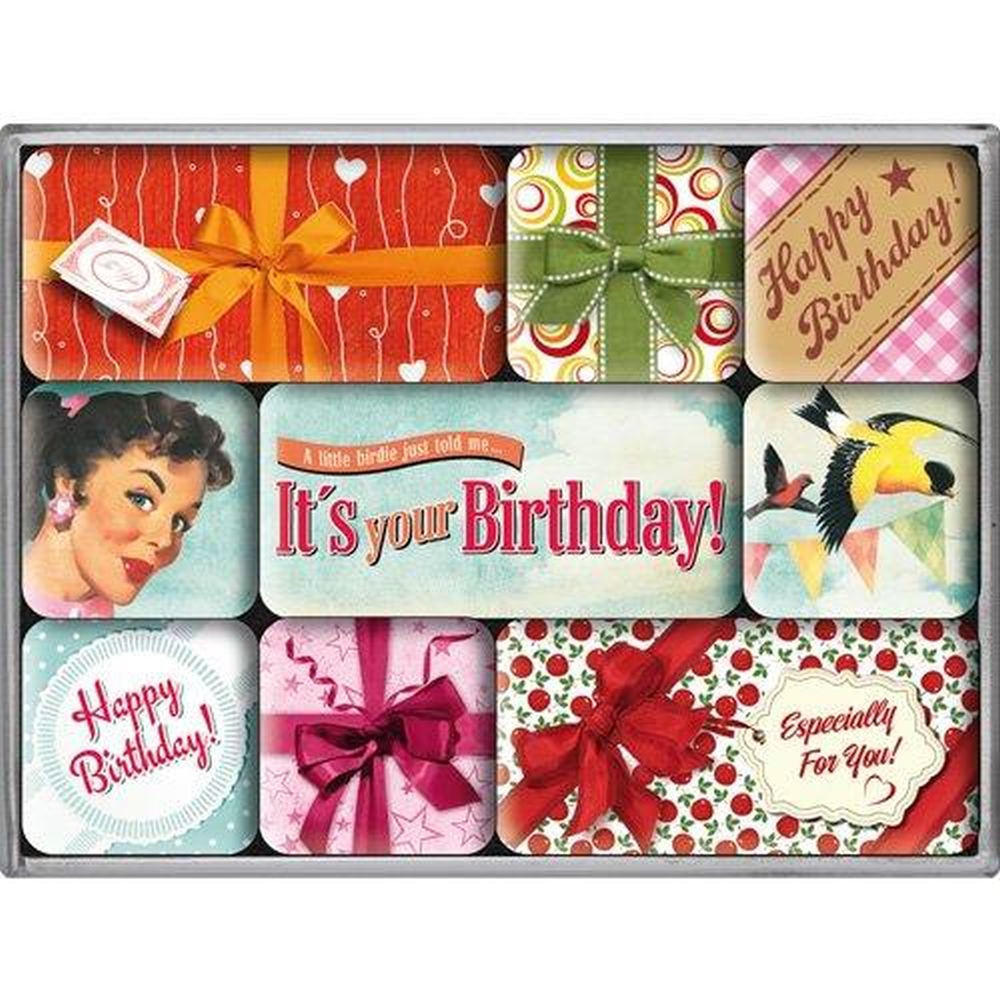 MAGNETSET 9-teilig Say It 50's Happy Birthday - Multicolor, Metall (9/7/2cm) - Nostalgic-Art
