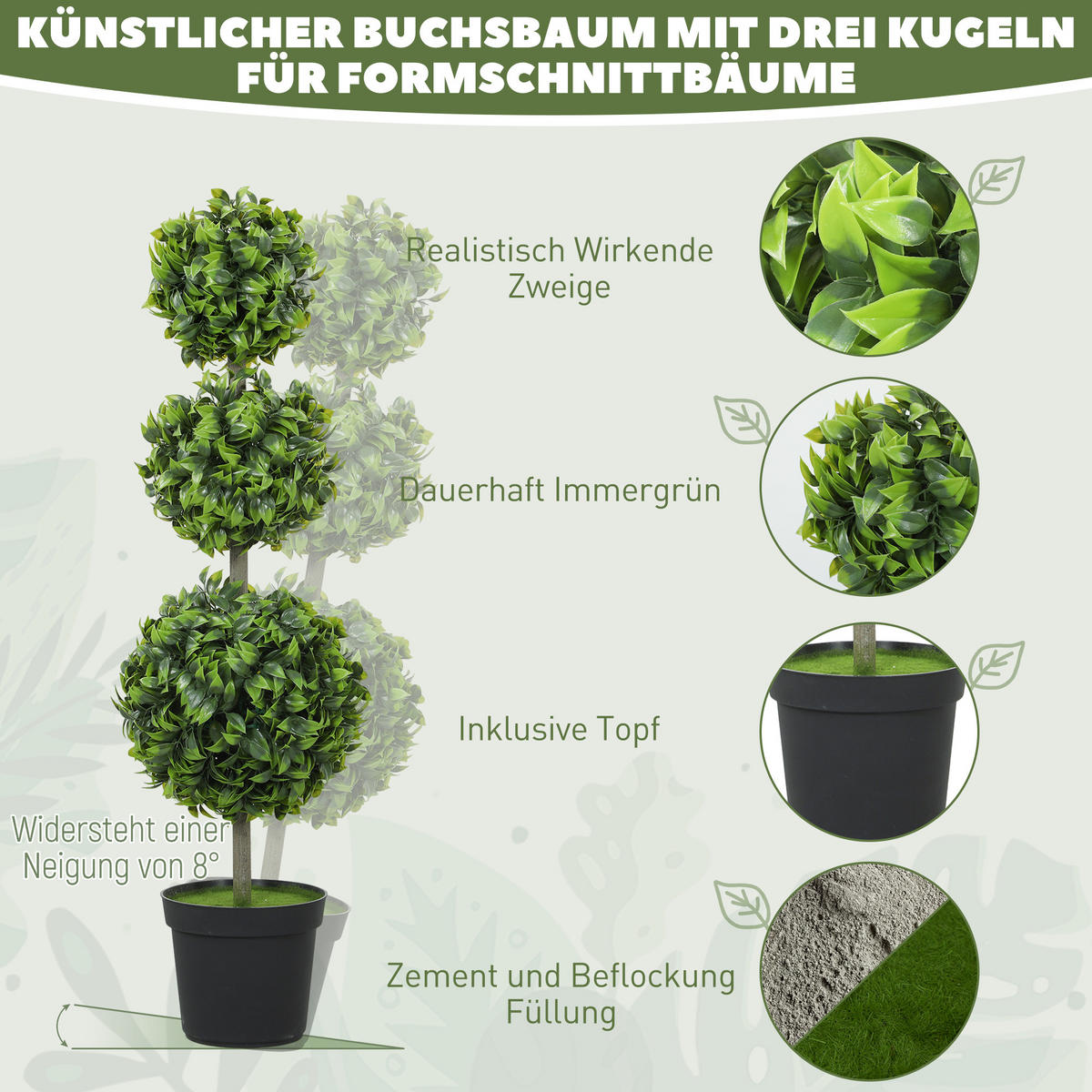 KUGELBAUM 2er-Set DE-08558 2 Stück UV-beständig 100 cm Grün - Grün, Kunststoff (100cm) - ComfortXL