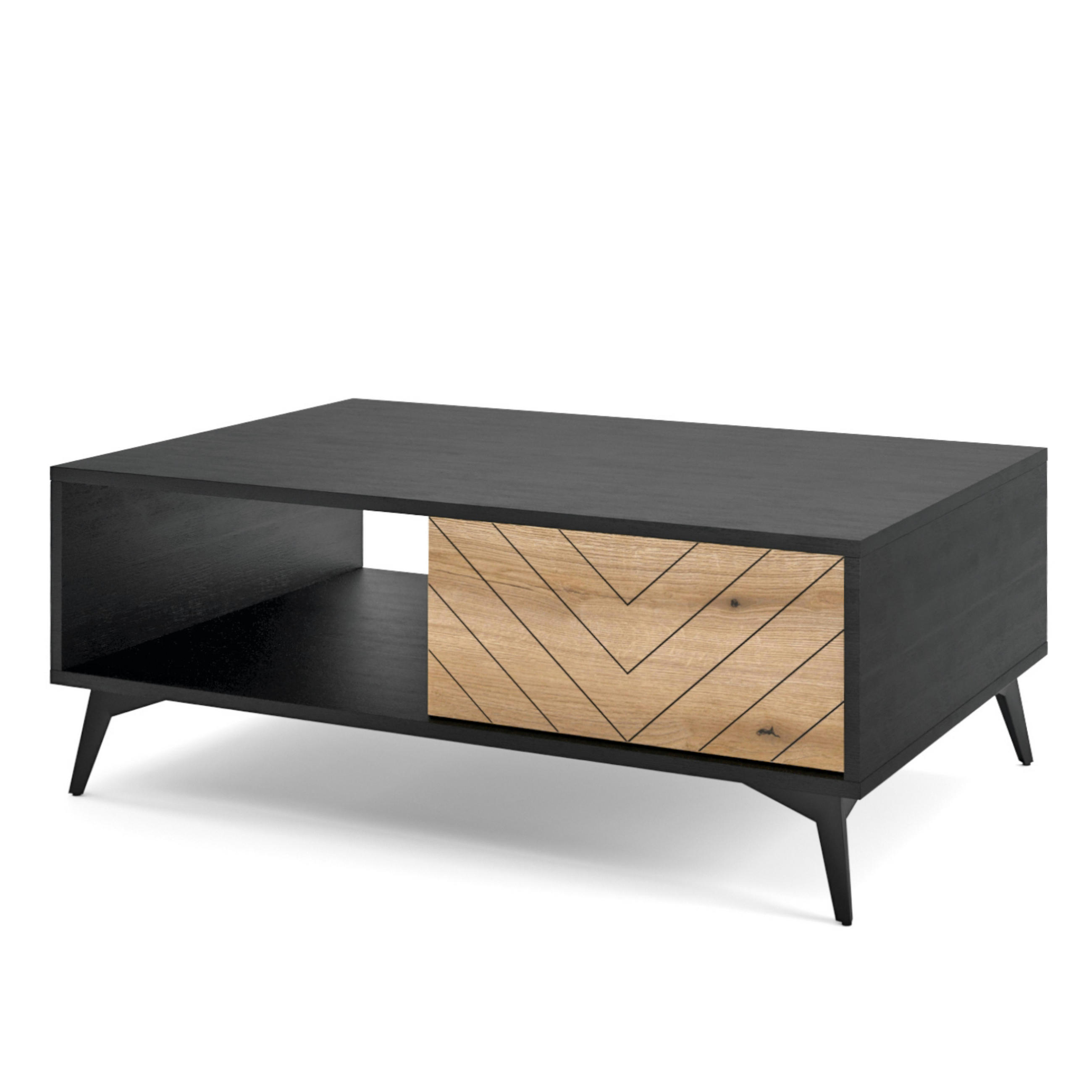 COUCHTISCH Jasper L104 Elegant, Eiche, Schwarz - Eichefarben/Eiche Artisan, Holzwerkstoff/Metall (68/104/40cm) - Komodee