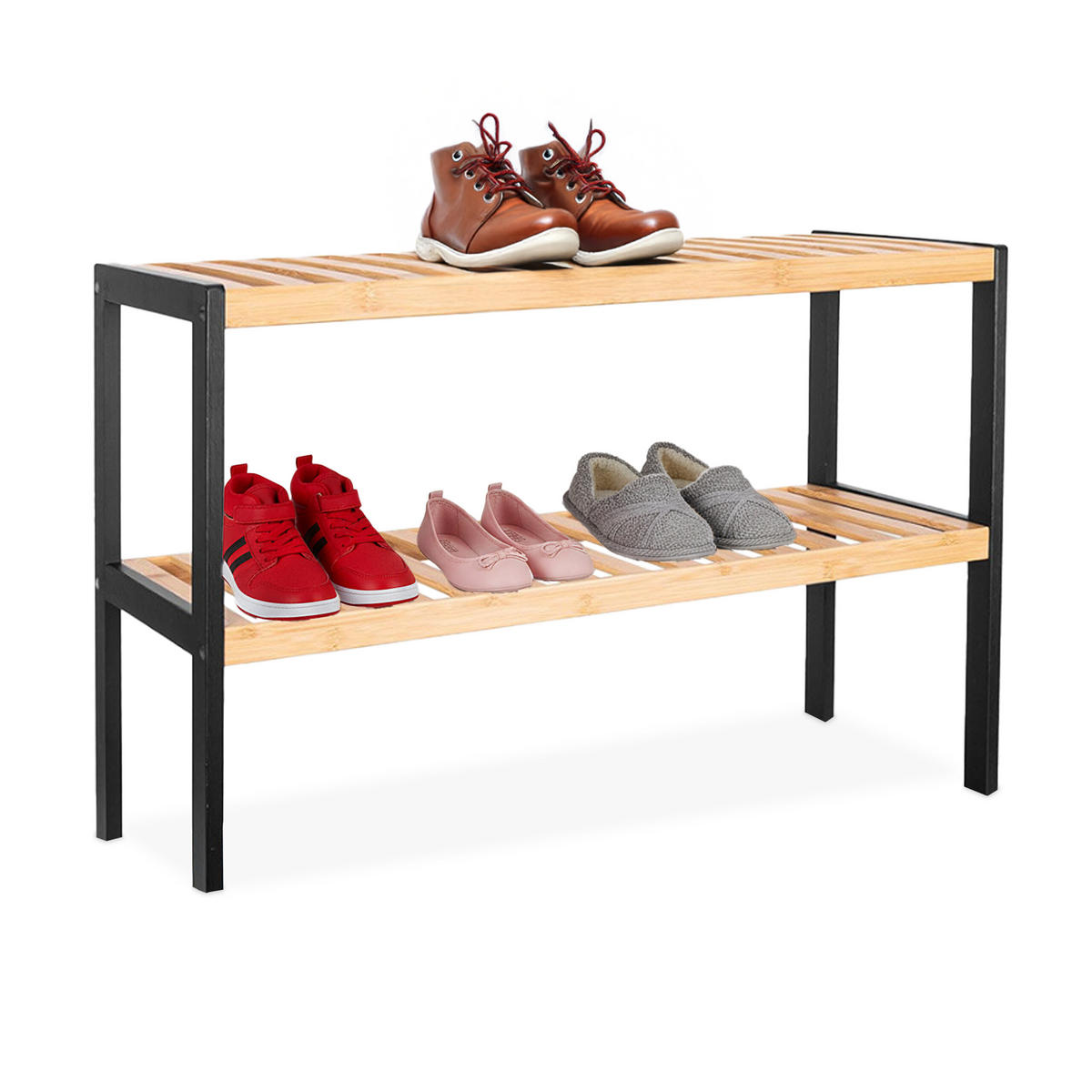 SCHUHREGAL - Hellbraun/Schwarz, Holz (70/33/26cm) - Relaxdays