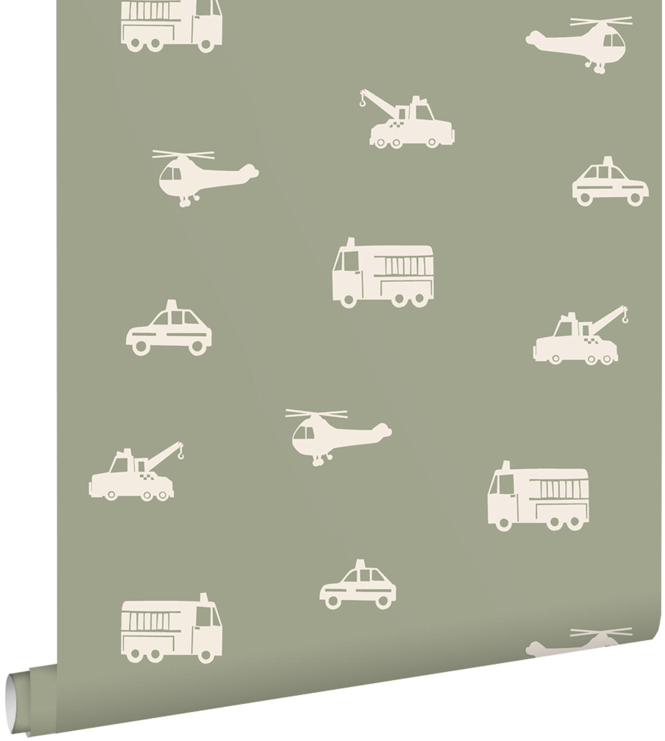 TAPETE Autos, Löschfahrzeuge, Hubschrauber und Kräne 50 x 900 cm - Grün, Papier (50/0.1cm) - ESTAhome