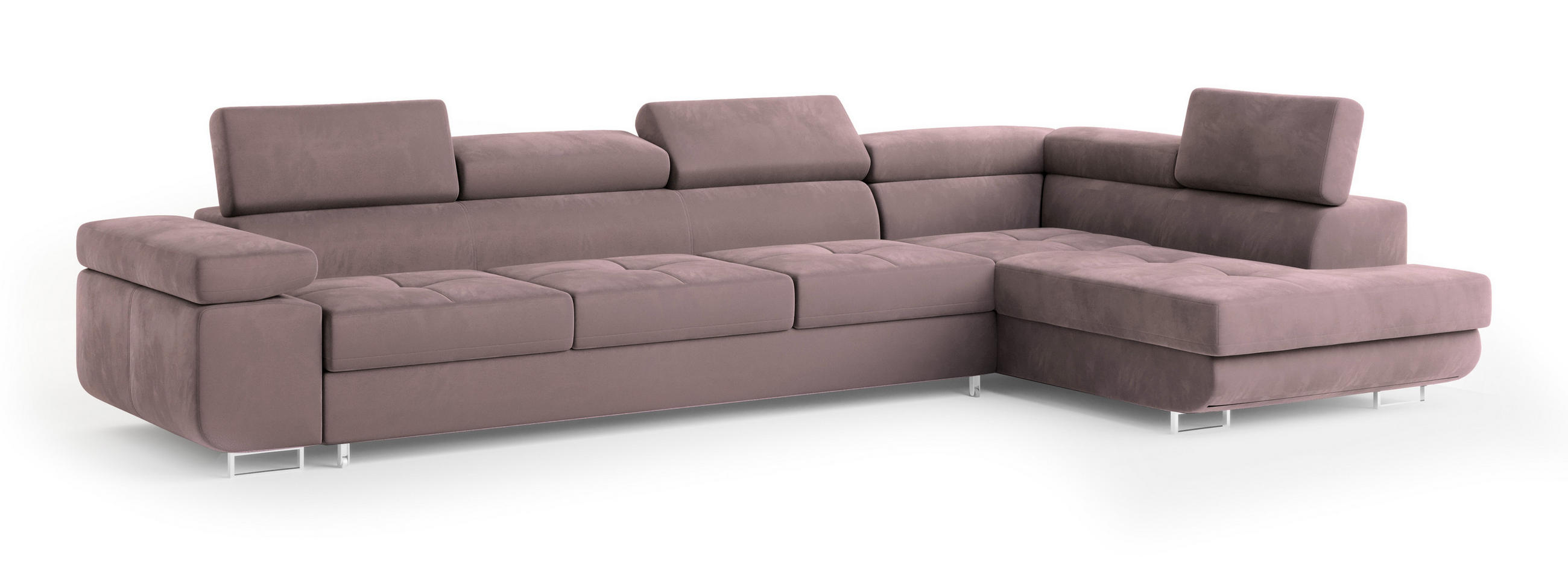 ECKSOFA VICENTE Lila Velours-Stoff mit Schlaffunktion - Lila, Holz (346/202cm) - MASSENO
