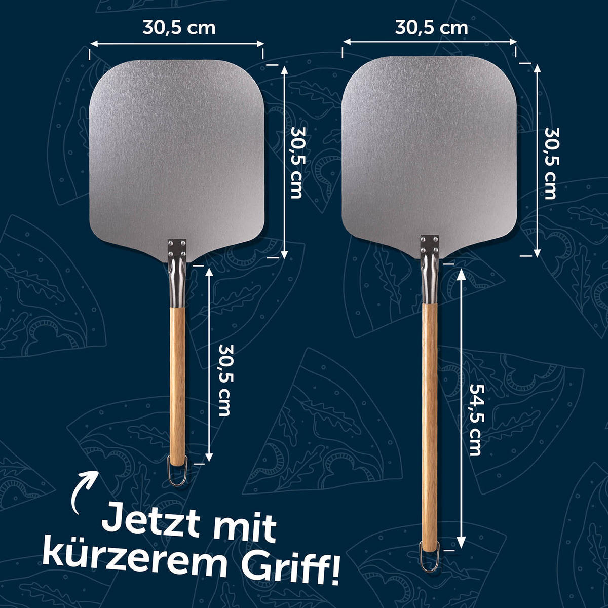 PIZZASCHIEBER Soeren 61 cm, kurz - Edelstahlfarben, Holz/Metall (30.5/1/30.5cm) - Blumtal