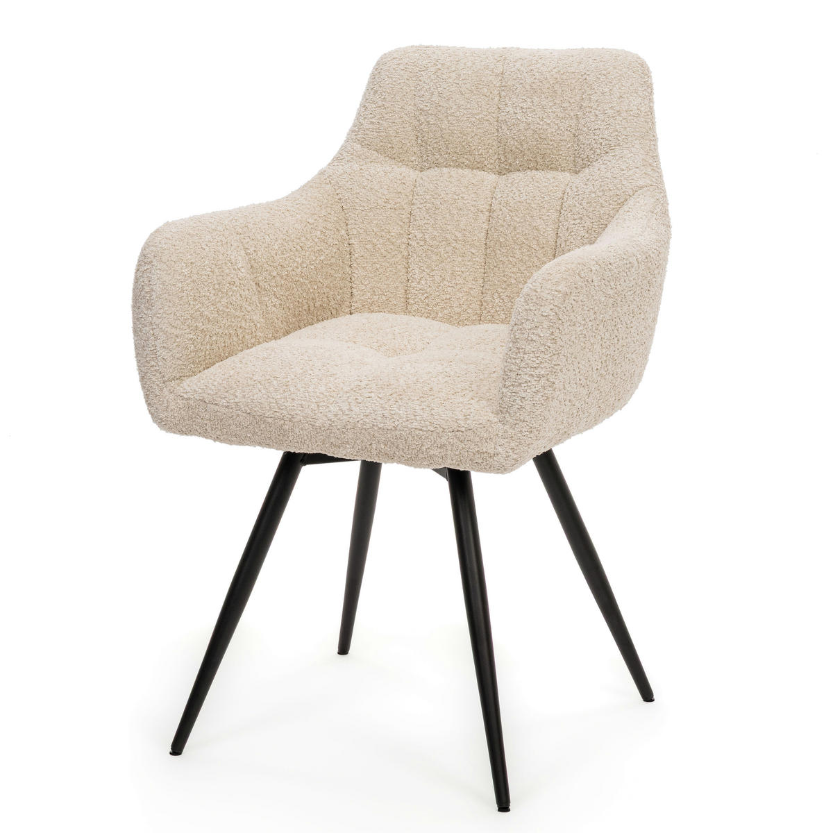 STUHL FANO drehbar gepolsterter mit Steppung - creme - Boucle - Creme/Schwarz, Textil/Metall (58/83/59cm) - NEW HOME