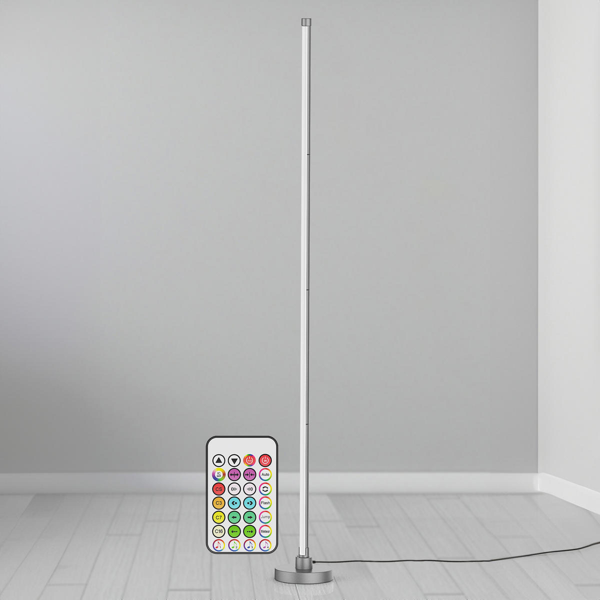 LED-ECKLAMPE - mit Fernbedienung und Soundsensor für RGB- und warmweiße Beleuchtung in Grau - Grau, Kunststoff (15.5/15.5/147.5cm) - Northpoint