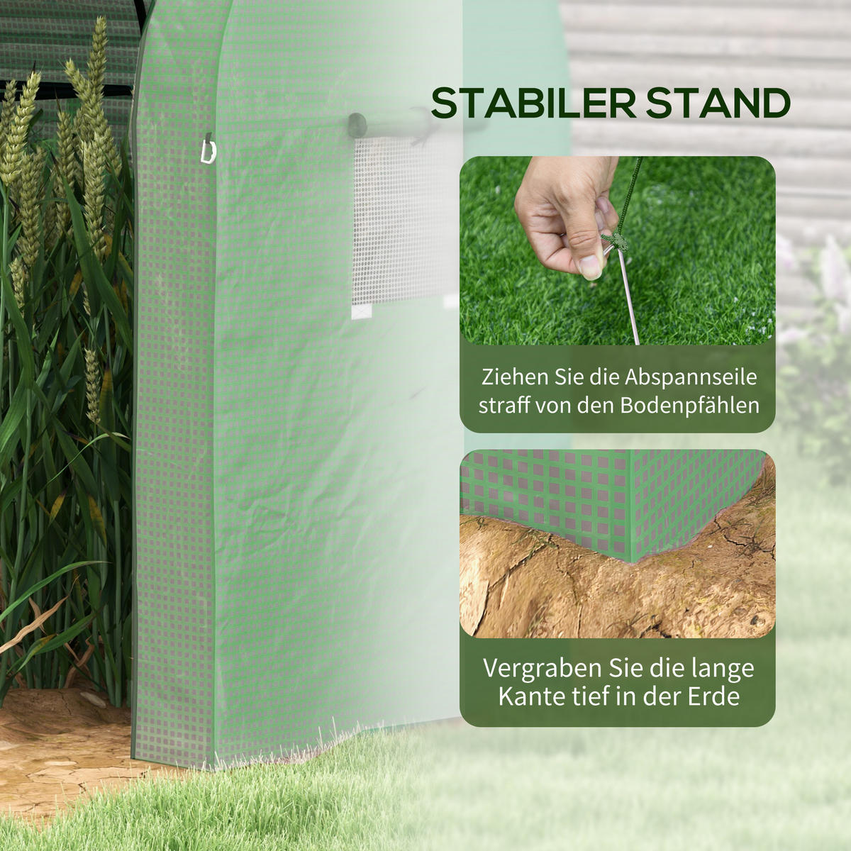FOLIENGEWÄCHSHAUS, mit 2 Rolltüren mit Seitenfenster, UV-Schutz, für Garten, PE, Grün - Grün, Kunststoff/Metall (94/150/185cm) - Outsunny