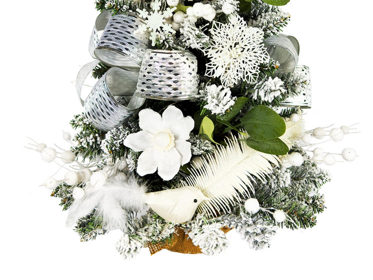 LAALU WEIHNACHTSBAUM geschmückt künstlich WHITE MELODY 60 cm mit LED-Beleuchtung IN FLOWER - Silberfarben/Weiß, Kunststoff (60cm) - LAALU