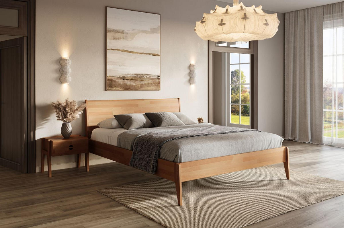 MASSIVHOLZBETT Radom 140/200 in Naturfarben, Buche-lackiert - Buchefarben, Holz/Buchenholz (140/200cm) - Visby