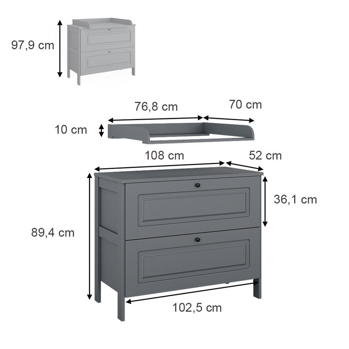 PŘEBALOVACÍ PULT Ajaton Šedá - šedá, kompozitní dřevo (108/98/70cm) - VitaliSpa
