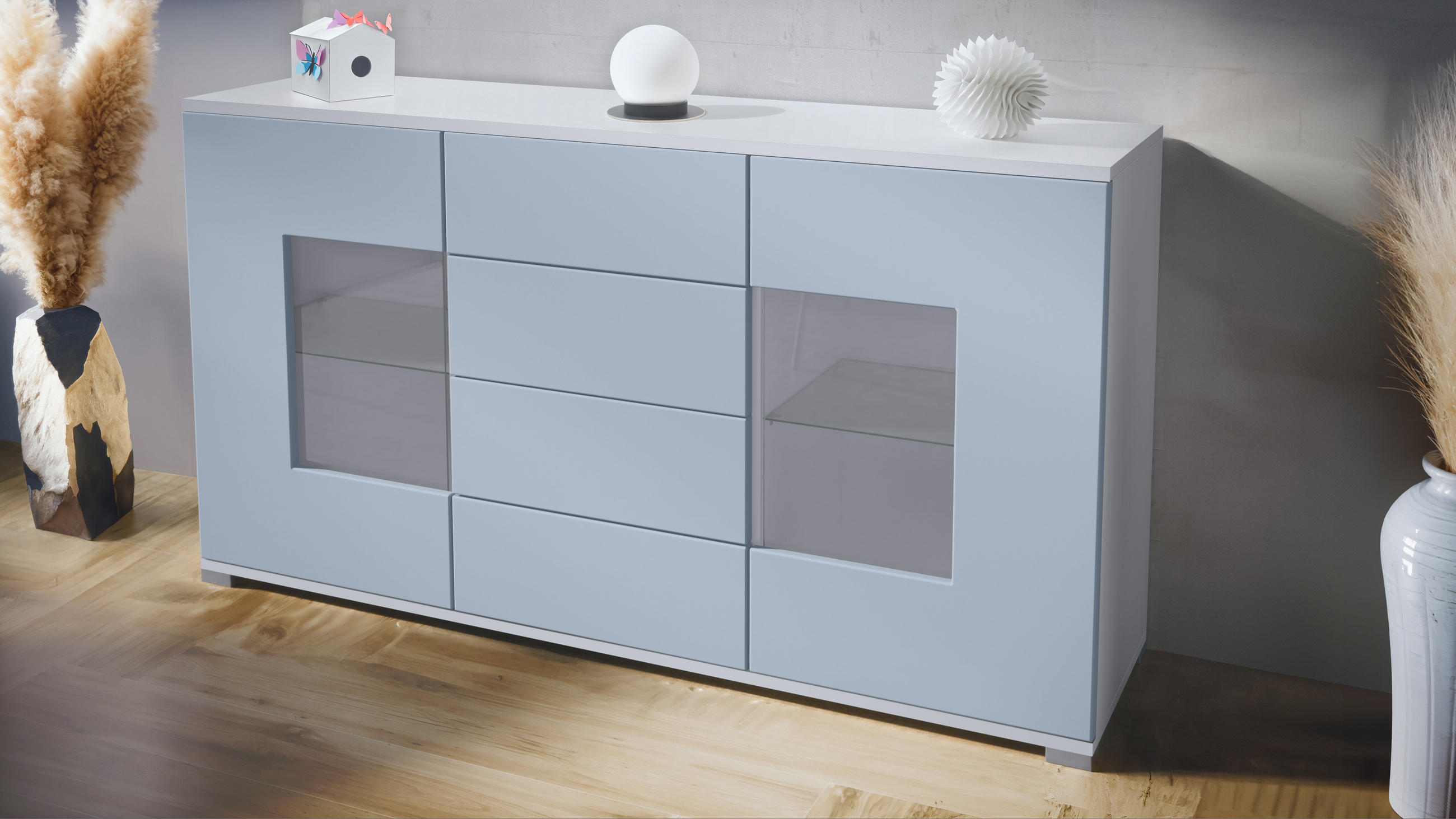 SIDEBOARD Grömitz Denim matt - Pastellblau, Holzwerkstoff (138.5/75.5/35cm) - Vladon