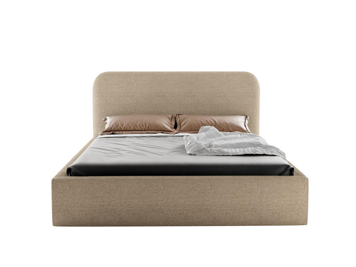 POLSTERBETT LAVINO 180x200 mit Bettkasten & Metallgestell – Bouclé Stoff MONTE Taupe - Taupe, Textil (180/200cm) - Luxkor24