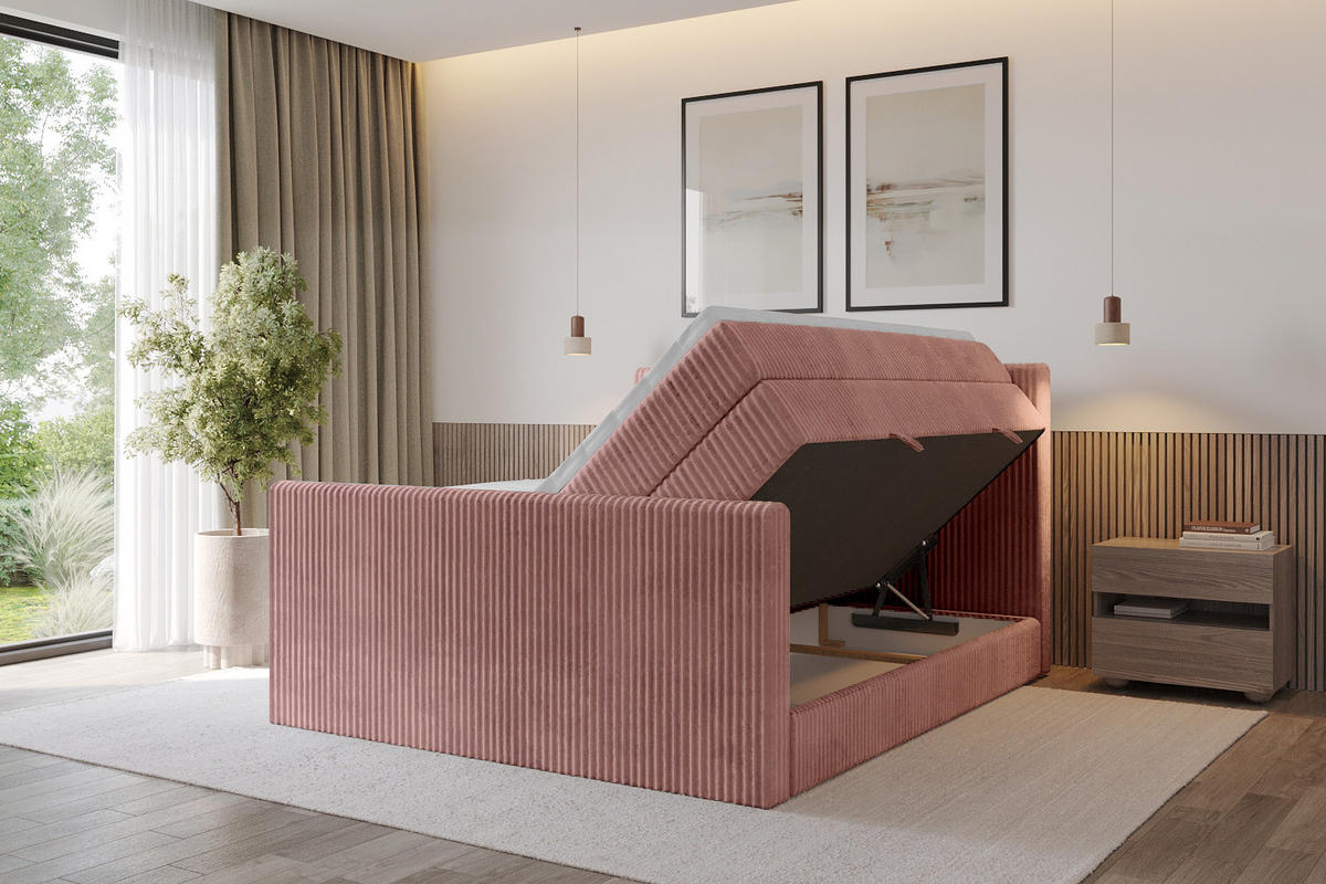 BOXSPRINGBETT mit Matratze H3|H4 und Lattenrost - TOLO-Z KING 120x200 Cord - Hellrosa - Hellrosa, Holzwerkstoff (120/200cm) - ALTDECOR