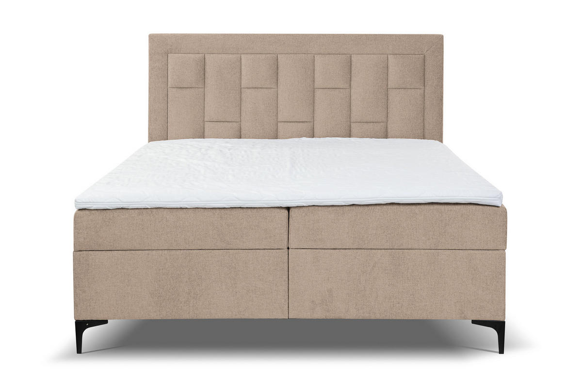 BOXBETT VENEZIA mit 2 Bettkästen, Maße: 140x200 cm, Farbe: Hellbraun , Velourstoff, mit Bonell-Matratze inkl. Topper - Hellbraun, Holz/Kunststoff (140/200cm) - VENASI MÖBEL