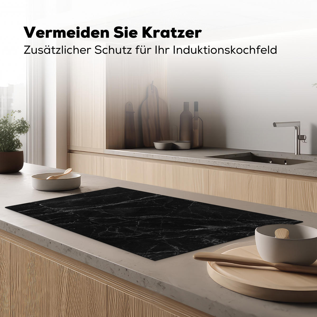 HERDABDECKPLATTE Schwarz - Marmor 91x52 cm - Schwarz, Kunststoff (91.2/0.2/52cm) - MuchoWow