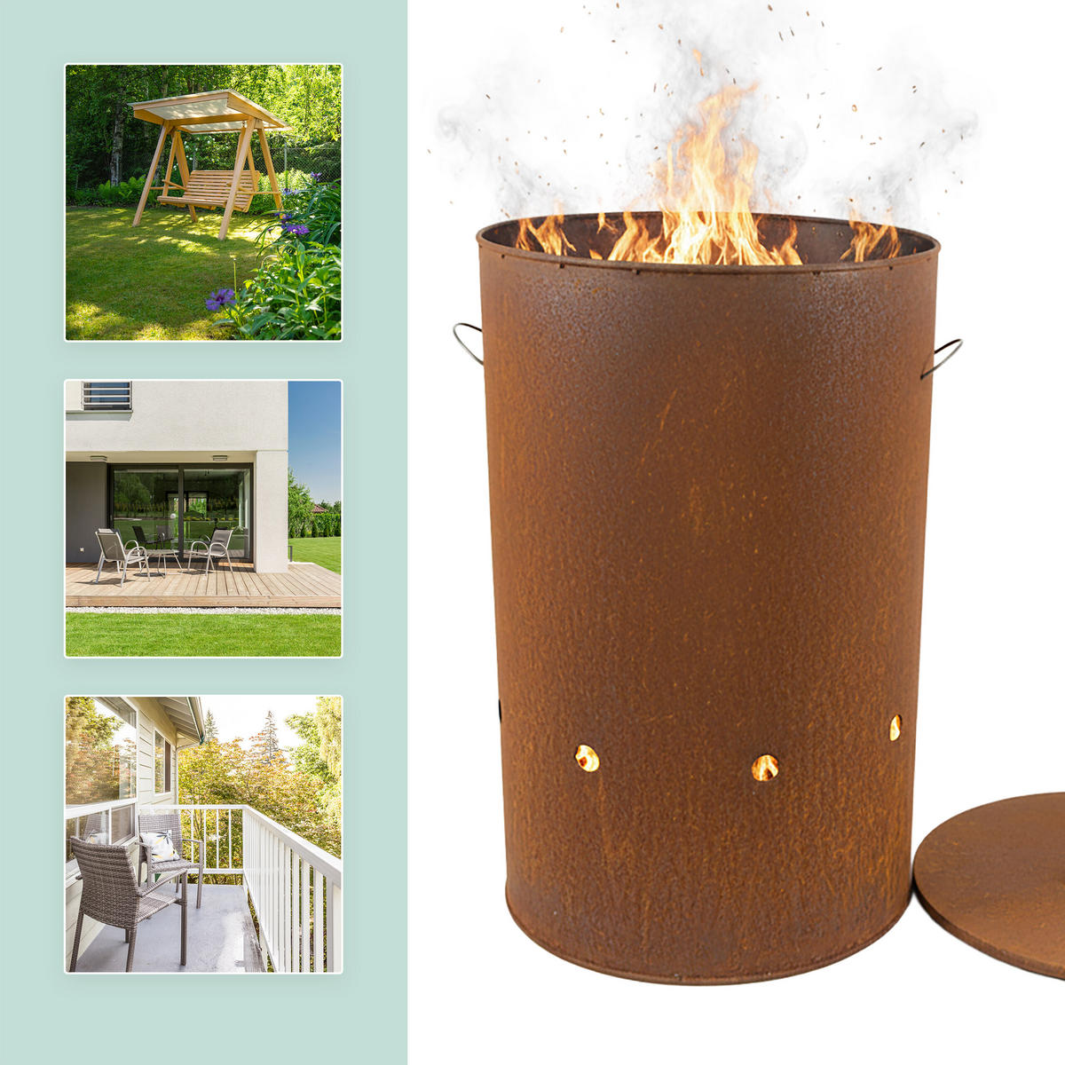 FEUERTONNE - Braun, Metall (38.5/60/38.5cm) - Relaxdays