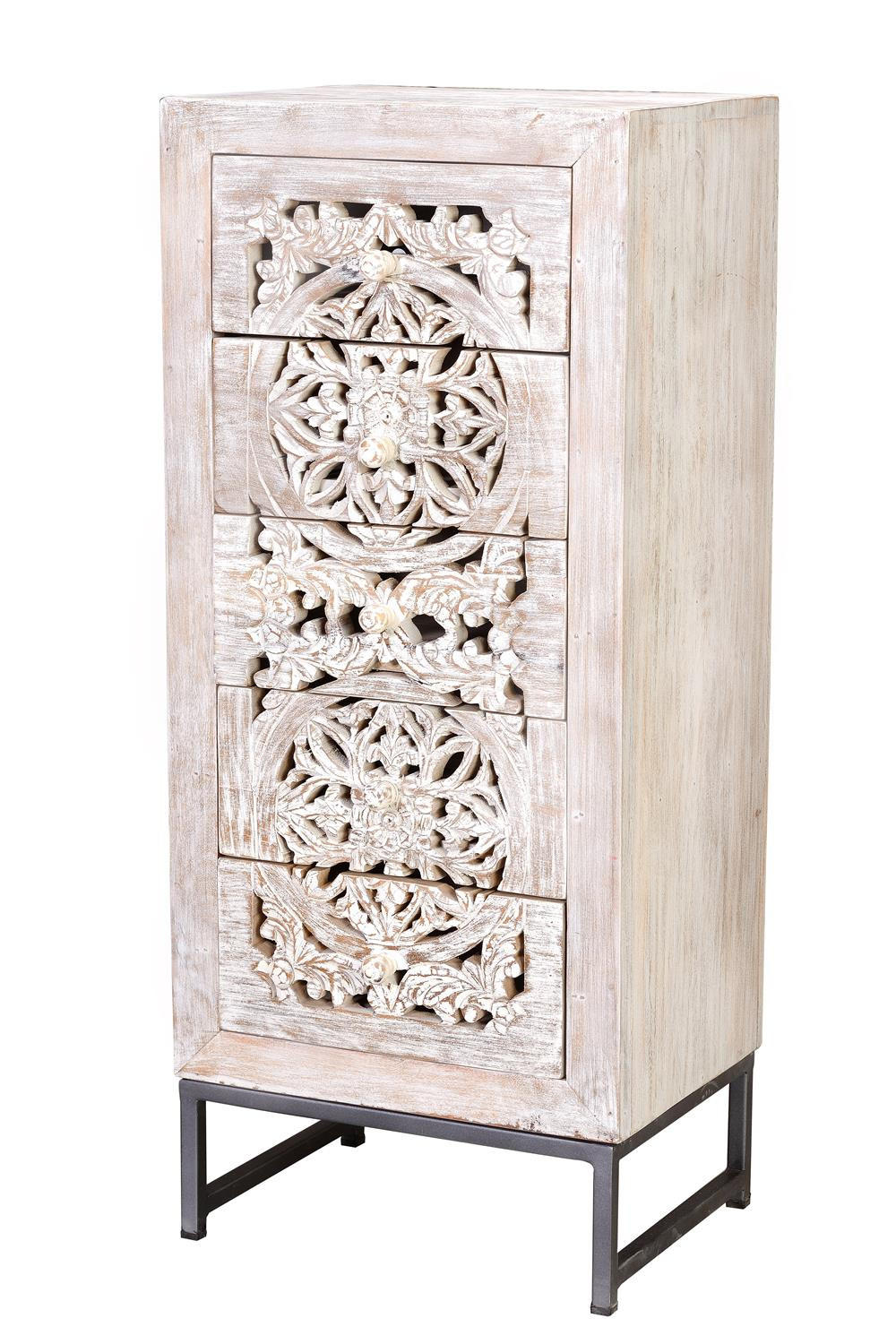 KOMMODE 5 Schubladen aus Mangoholz und Eisensockel - Perlmutt, Holz (45/106/35cm) - Giner y Colomer