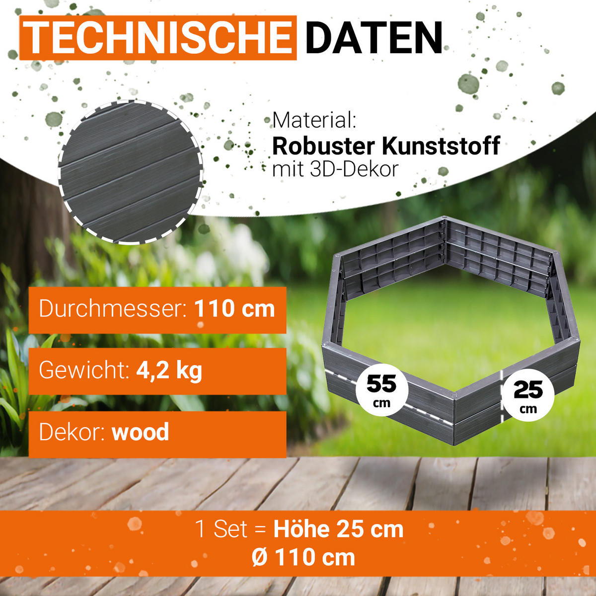 HOCHBEET-SYSTEM L, 6 Paneele inkl. Verbinder - Braun, Kunststoff (110/25/110cm) - GARANTIA